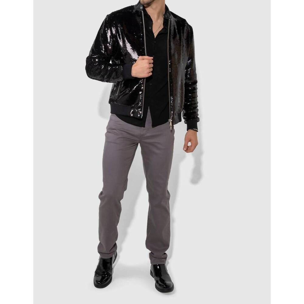 NEW MONFRERE ryder long sleeve bomber jacket in sequin noir